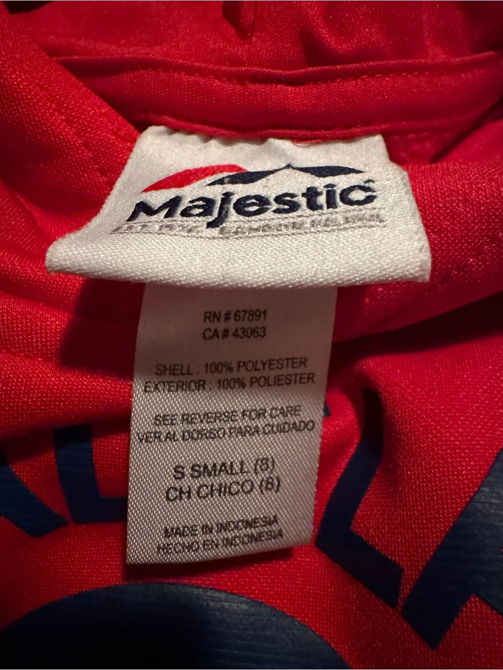 Majestic Red Hooded Fan Pullover with Navy Logo